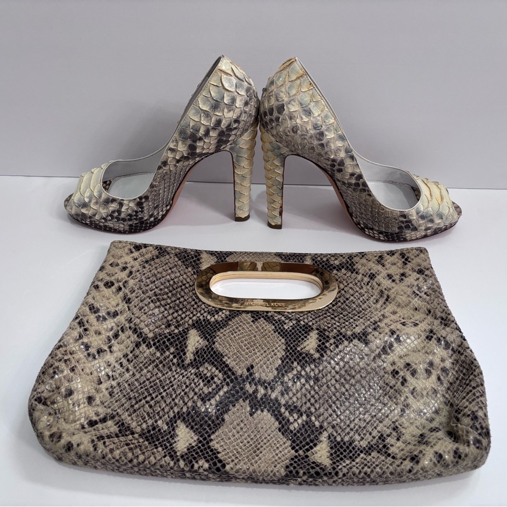 🐍 Sergio Rossi snake skin Peep Toe 38  python + Michael Kors Clutch!